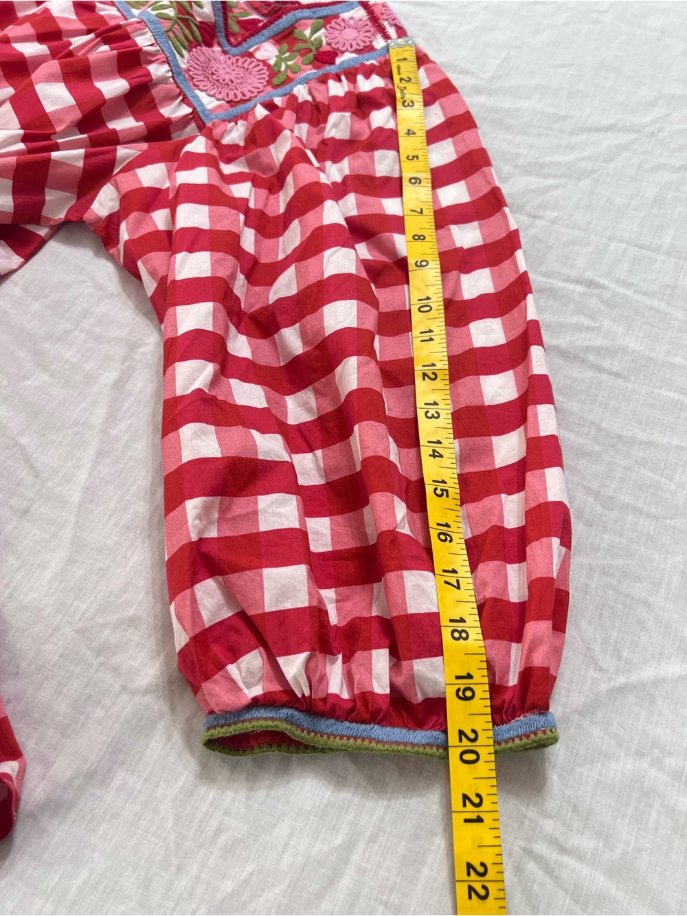 Mi Golondrina Red Pink and White Gingham Embroidered Peasant Short Dress XL - Picture 6 of 7
